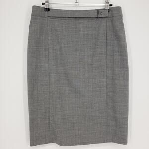 Hugo‎ Boss Virgin Wool Pencil Skirt 8 Gray Micro Plaid Belted Slim Fit High Rise